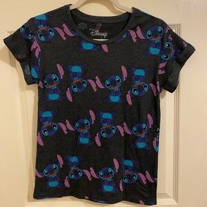 Size X-Small Grey Disney Stitch Print Shot-Sleeve T-Shirt